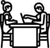 Icon mit Person mit lockigem Haar und gelbem Kreis